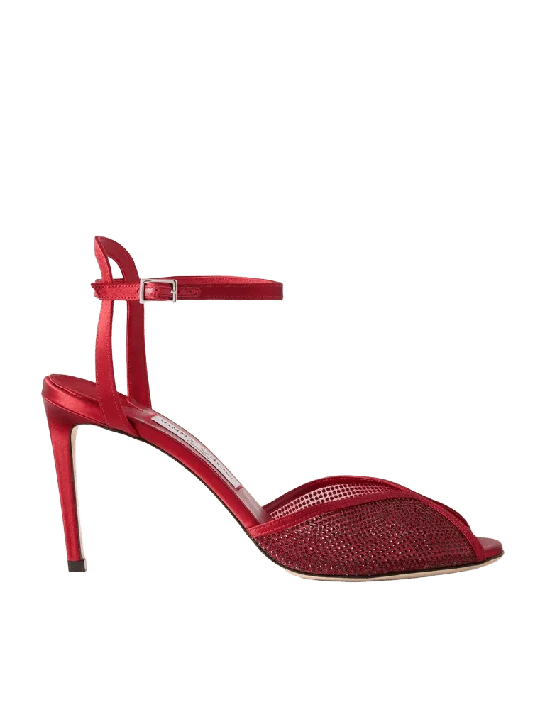 Sacora 85 crystal-embellished satin-trimmed mesh sandals