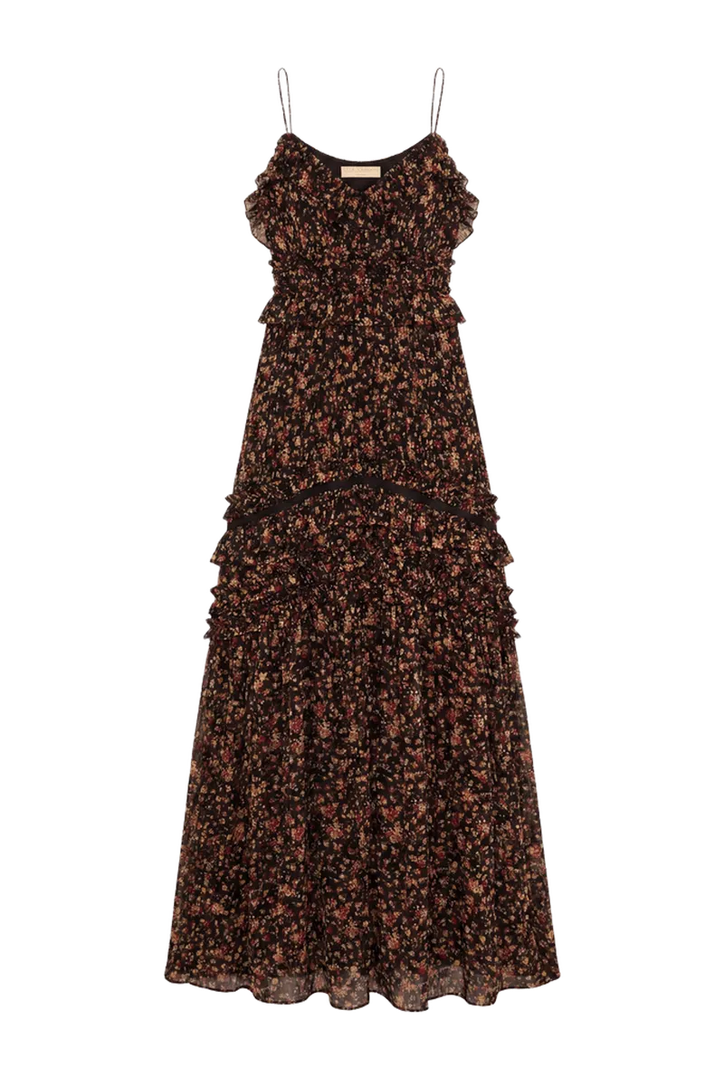 Dorothea Sleeveless Silk Gown - Noir Mille Fleur