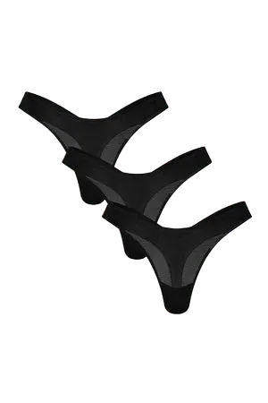 Sieve Dipped Thong in Black (Pack)