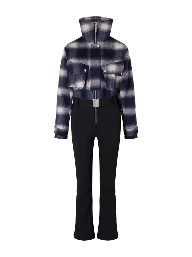Telluride belted checked wool-blend ski suit