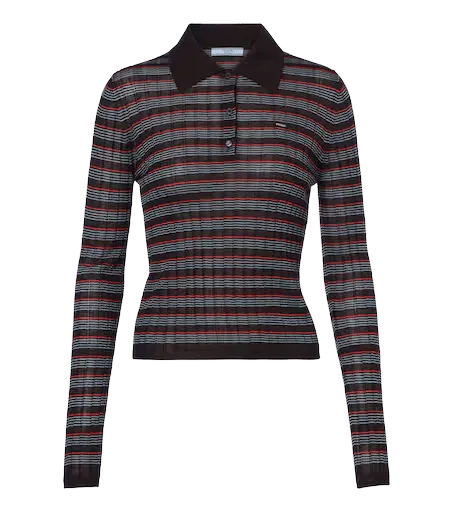 Striped cashmere and silk polo sweater