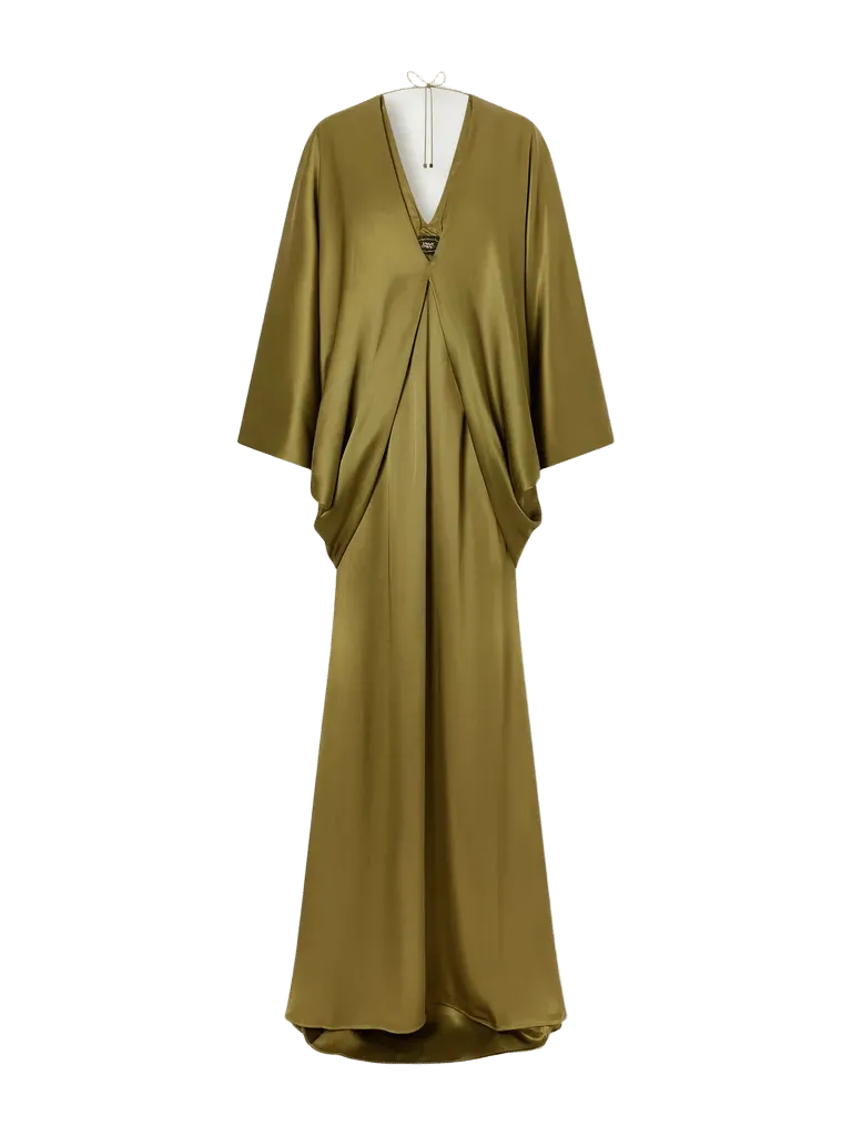 Butterfly draped satin gown