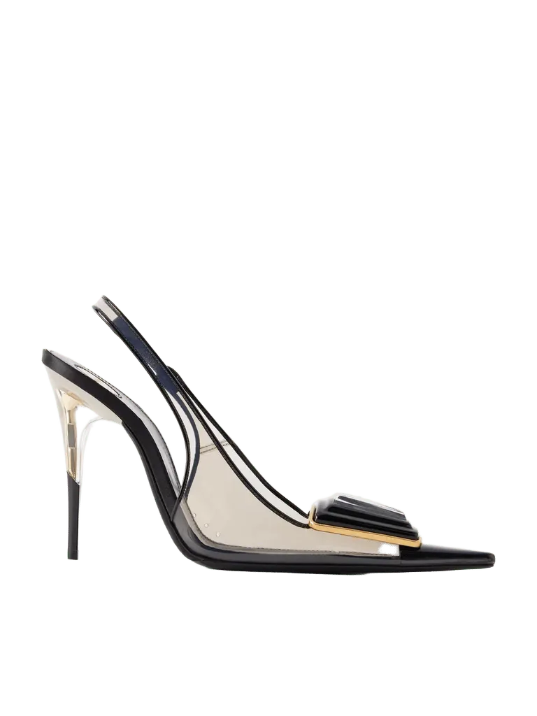 Sibyl 110 embellished patent-leather trimmed rubber slingback pumps