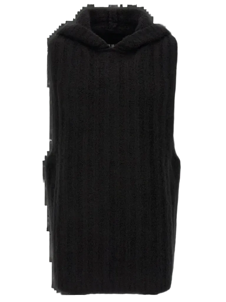Rick Owens Cashmere Silk Blend Hooded Tank Top — Black