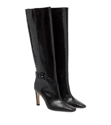 Raven croc-effect leather knee-high boots