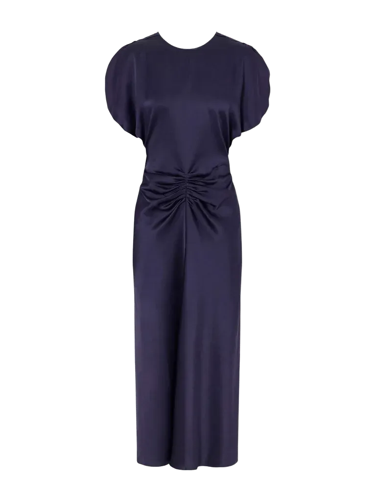 Bela gathered satin midi dress