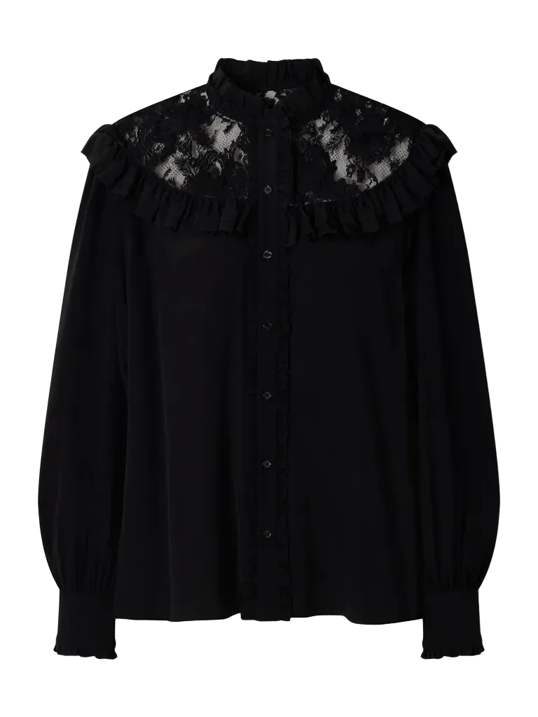 Lace-trimmed silk-crepe blouse
