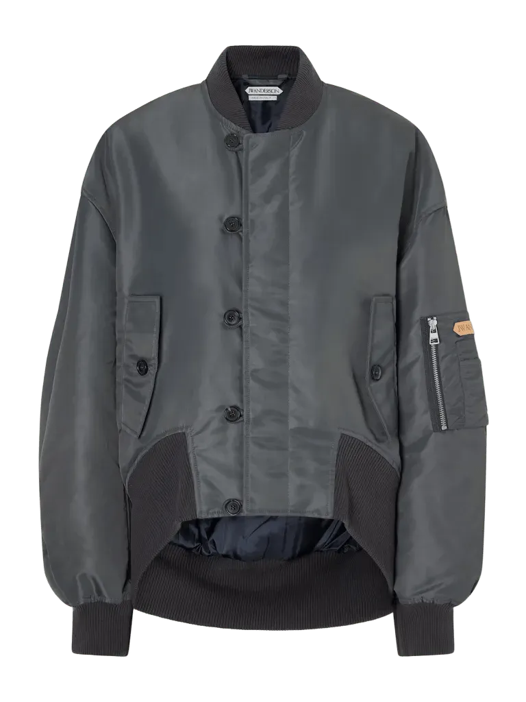 Oversized Tipped Hem rib-trimmed satin bomber jacket