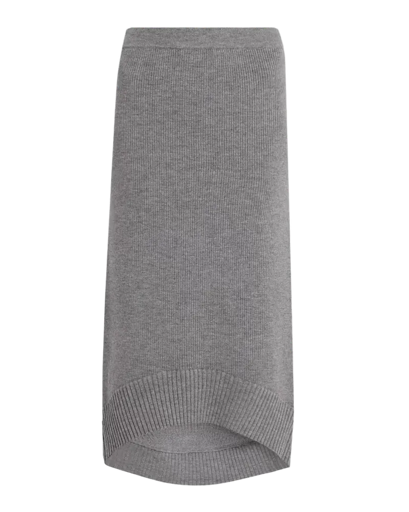 Wool-Blend Ribbed High-Low Midi Skirt