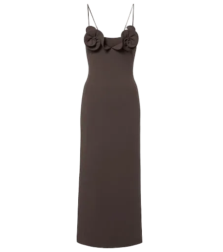 Floral-appliqué wool-blend midi dress
