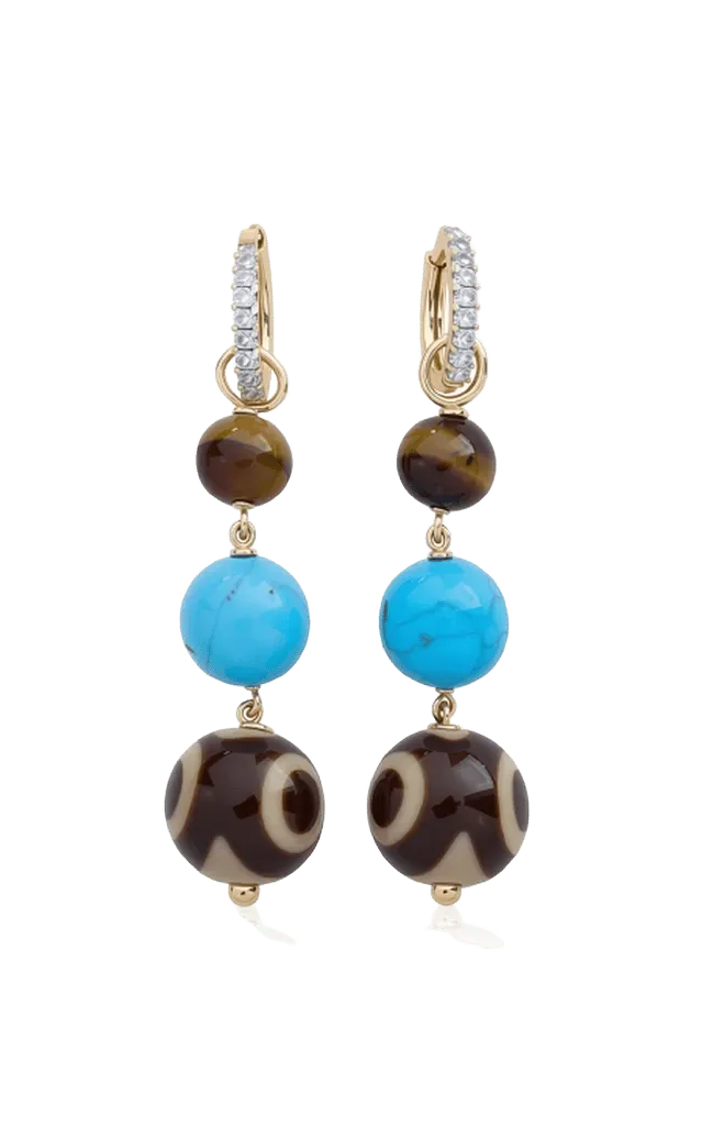 18K Yellow Gold Multi-Stone Hoop Earrings