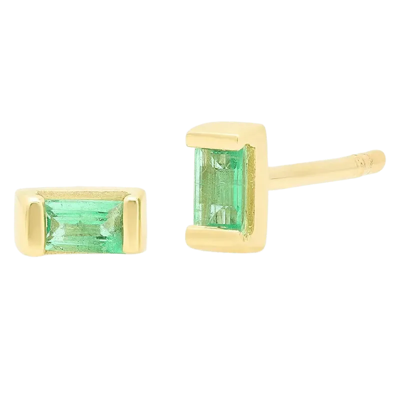 Emerald Baguette Studs