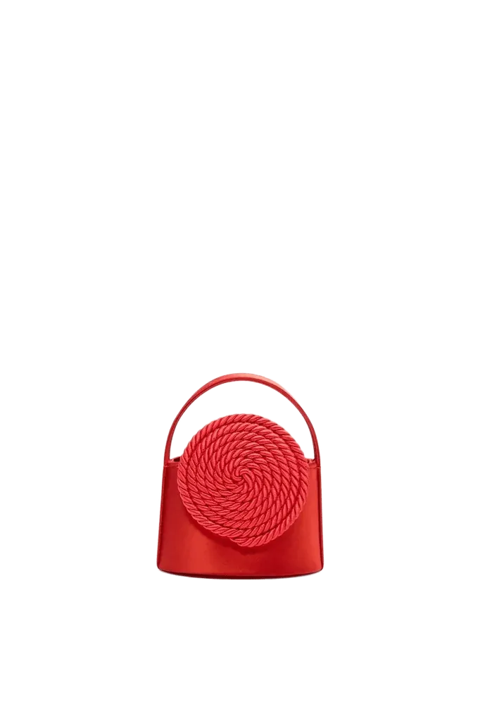 Red fire mini satin bag with passementerie details