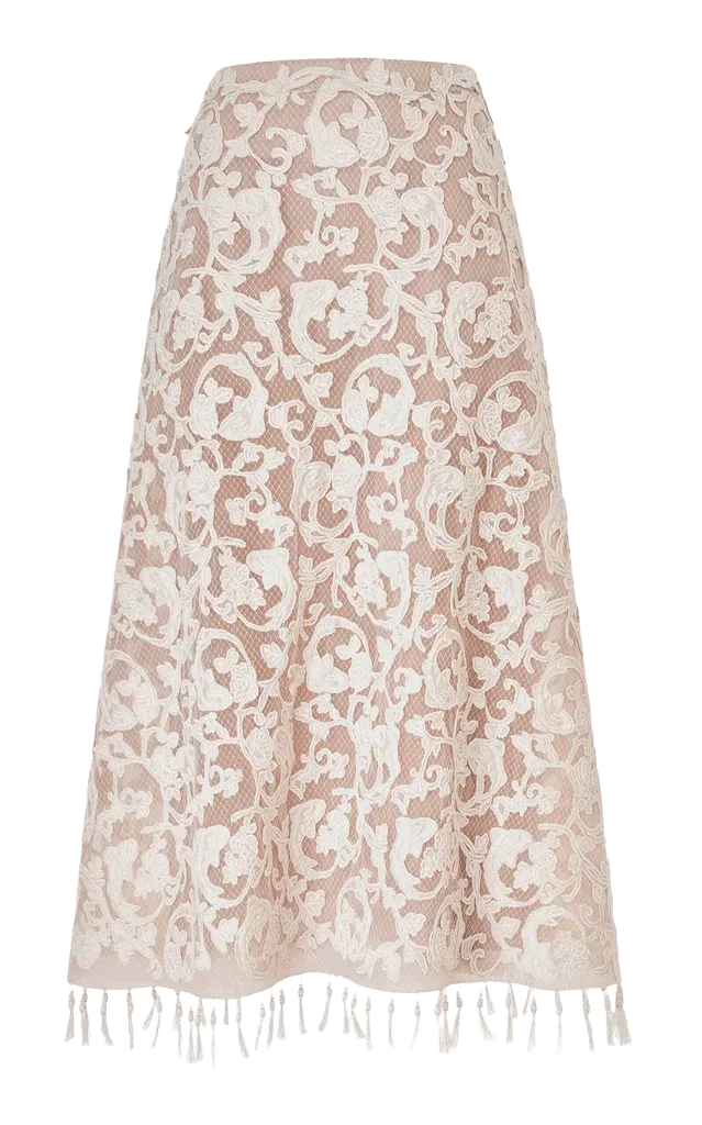 Lace Charm-Beaded Midi Skirt