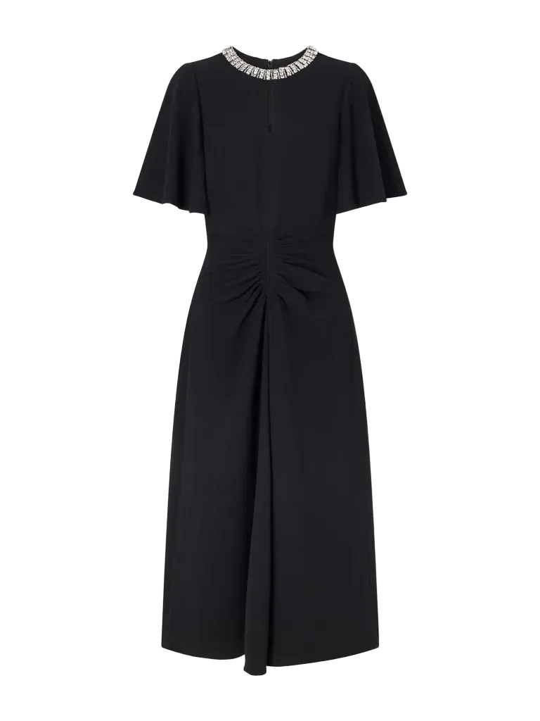 Noemie crystal-embellished draped crepe midi dress