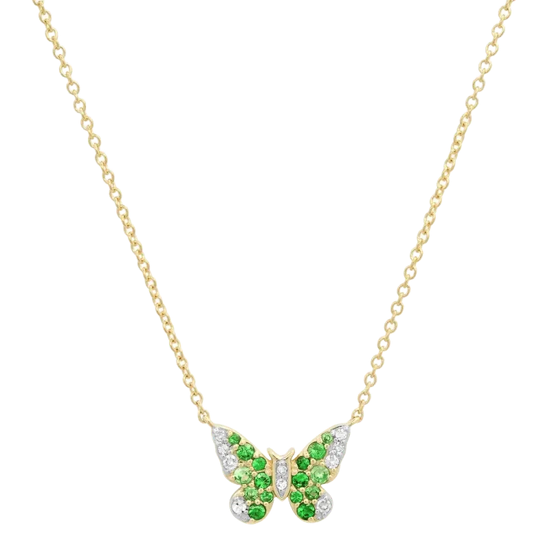 Mini Green and Diamond Ombré Butterfly Necklace
