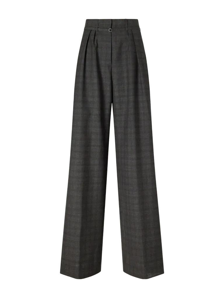 Belted checked wool wide-leg pants