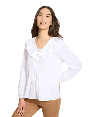 Pintuck Ruffle Voile Top