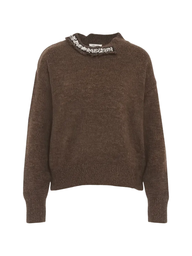 LIU JO embellished frayed-collar sweater