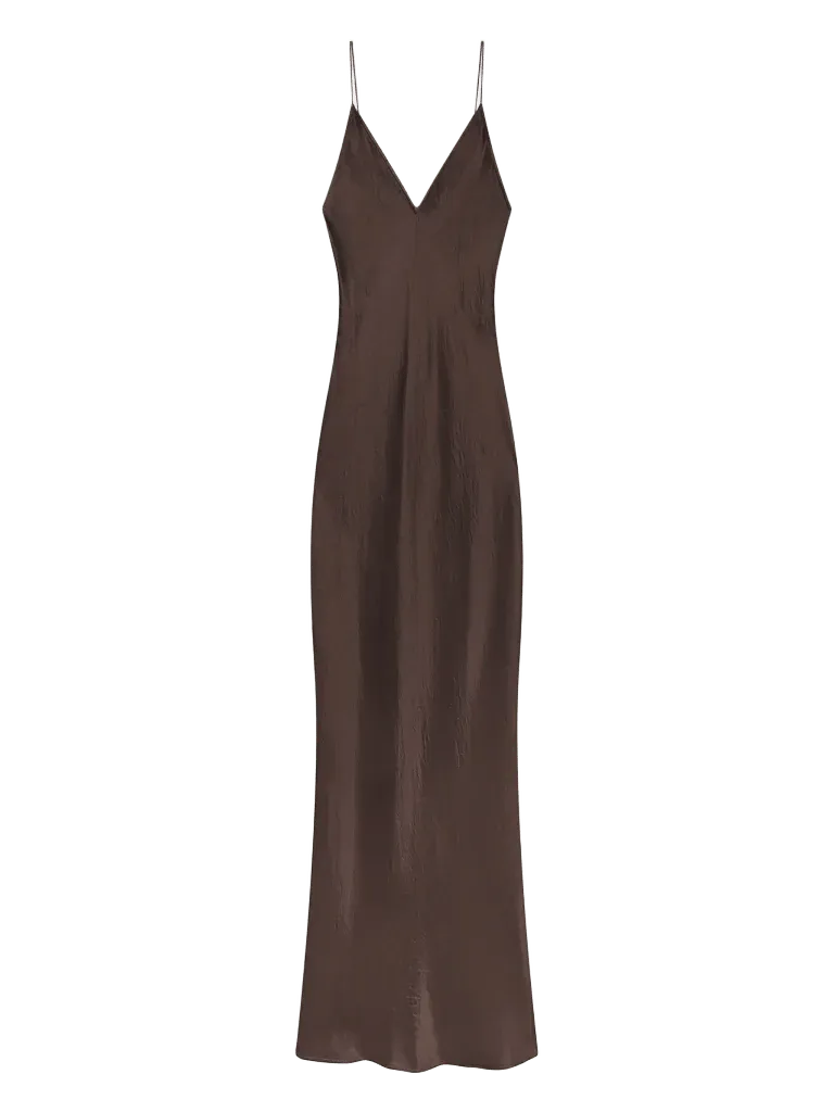 The Textured Satin Dress -- Chestnut