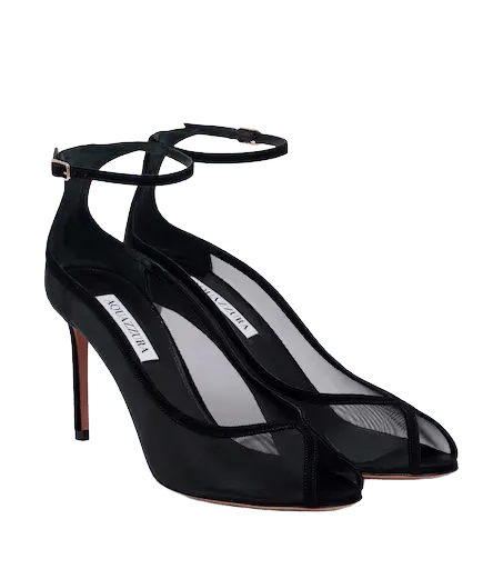 Love Affair suede-trimmed mesh slingback sandals