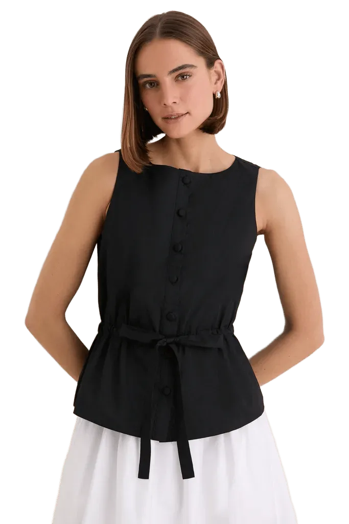 Black Cotton Poplin Francoise Top