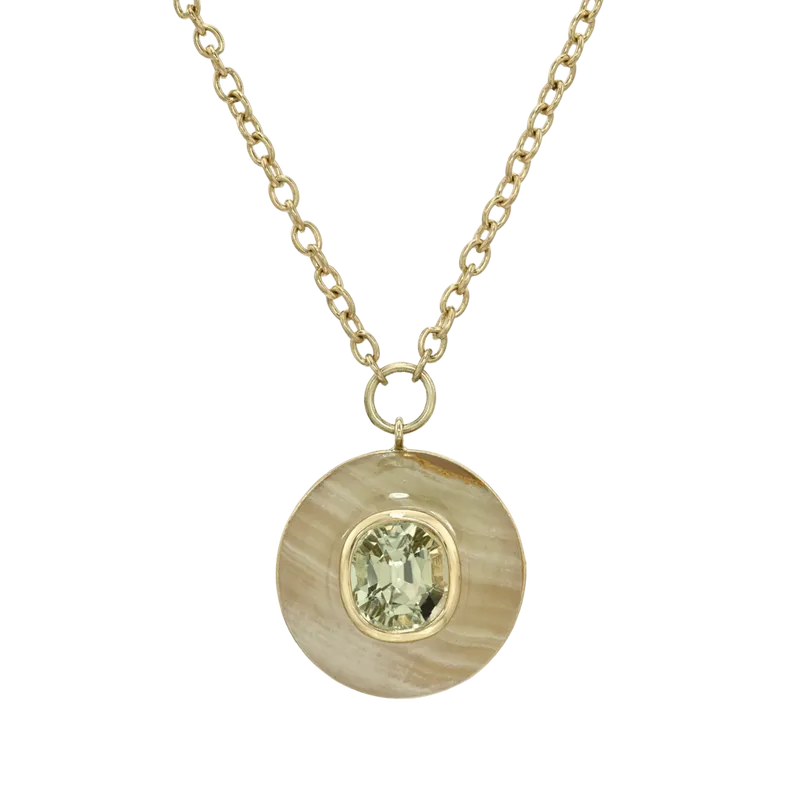 5.56ct Oval Champagne Tourmaline in Green Onyx Lollipop Pendant
