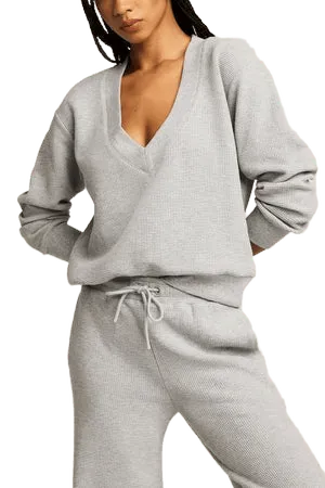Waffle Knit Deep V in Heather Grey
