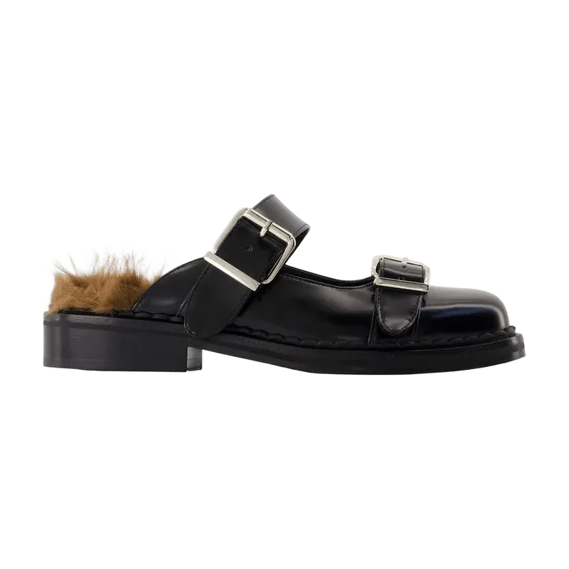 Simone Rocha Buckle-Embellished Calf Hair Flat — Black