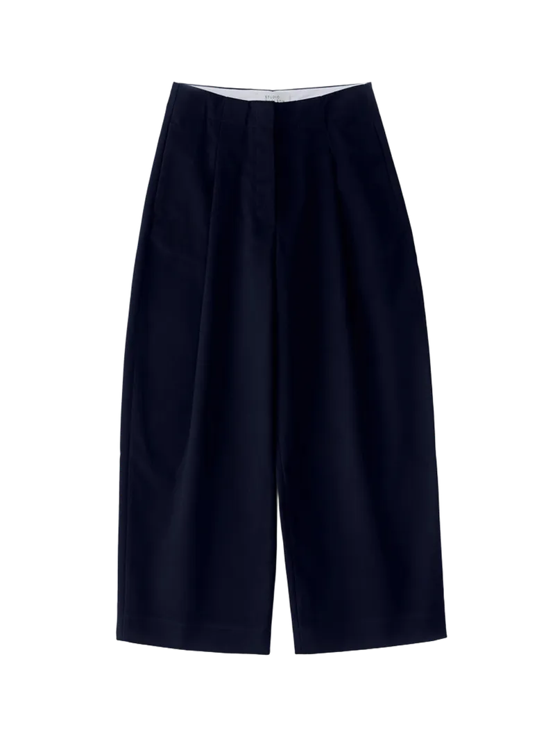 Dordoni Pleated Peached Cotton Pant in Dark Navy