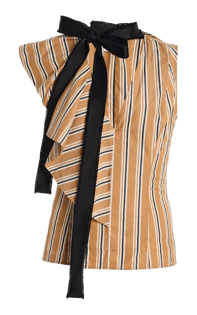 Cressida Tie-Detailed Striped Cotton Top