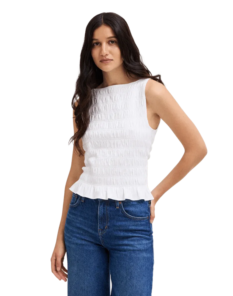 Smocked Boatneck Sleeveless Top
