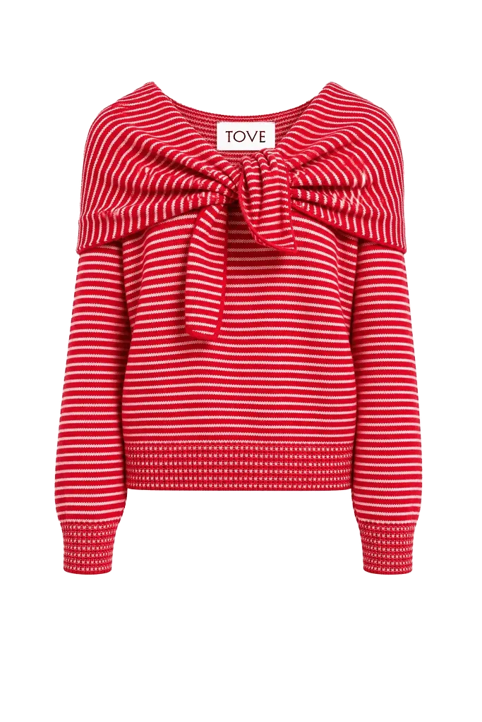Malia Cashmere Top Red/Cream Stripe