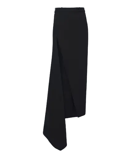 Asymmetric wool midi skirt