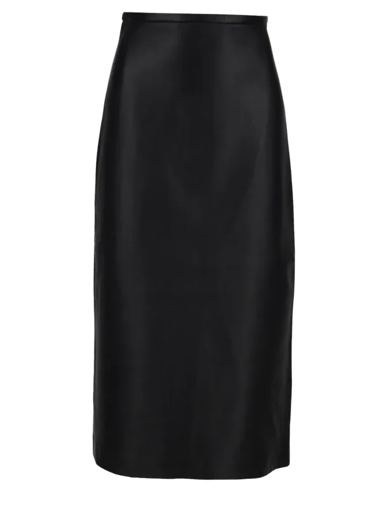 Italist Lambskin Leather Midi Skirt — Black