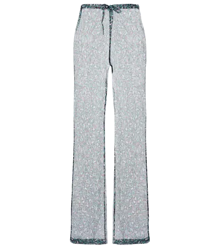 Printed sheer silk wide-leg pants