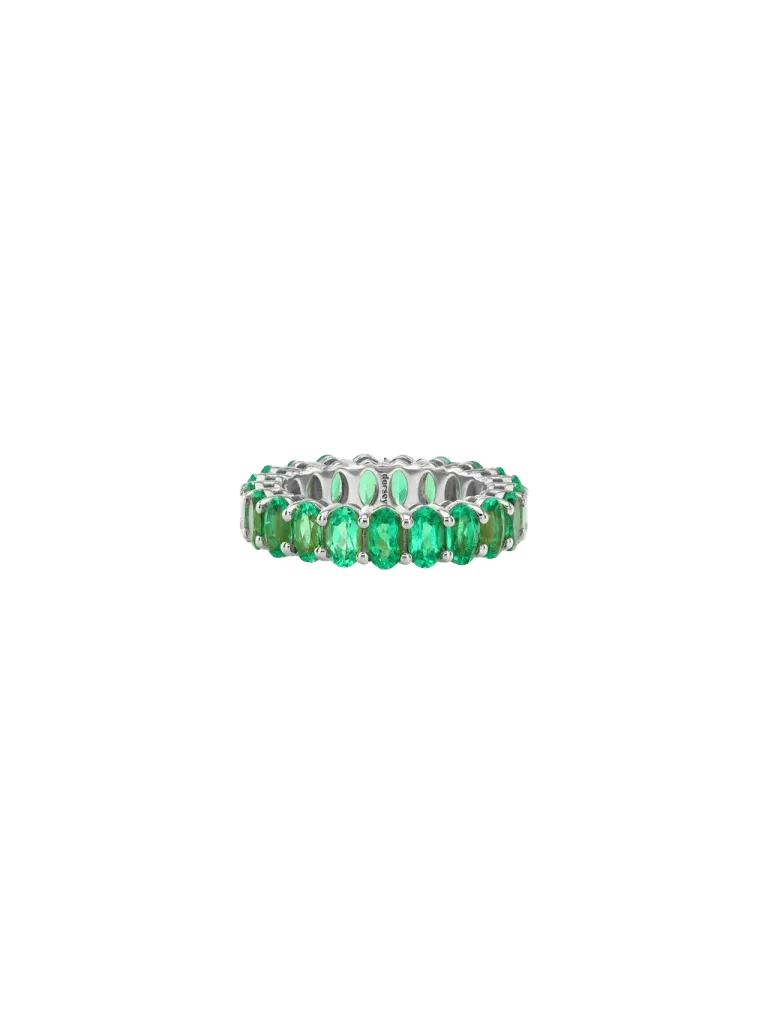 OVAL-CUT ETERNITY BAND IN LAB EMERALD, STERLING SILVER