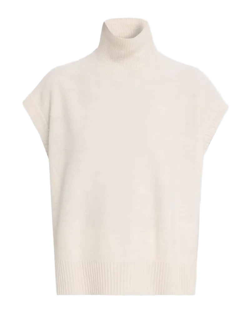 Cap-Sleeve Turtleneck Wool Sweater