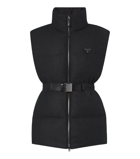 Belted wool and cashmere down vest