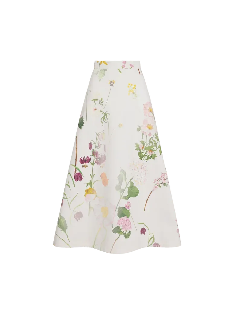 Faded Mixed Botanical Denim Midi Skirt