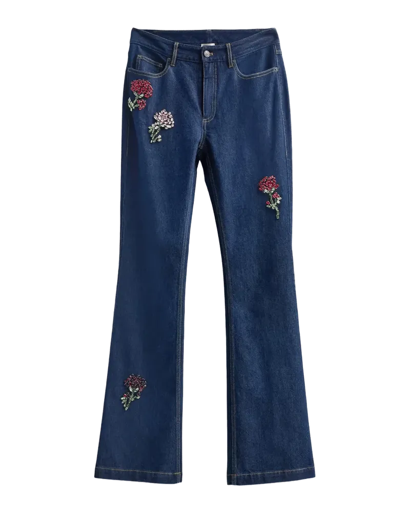Stevie Rhinestone-Rose Flare-Leg Jeans
