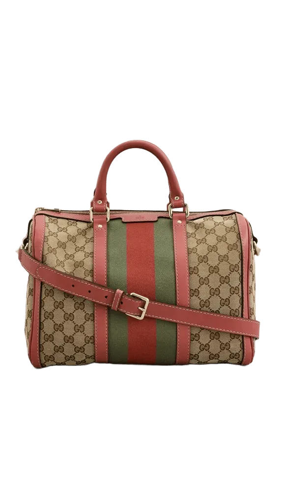 Gucci Red Canvas Vintage Web Boston Hobo Bag