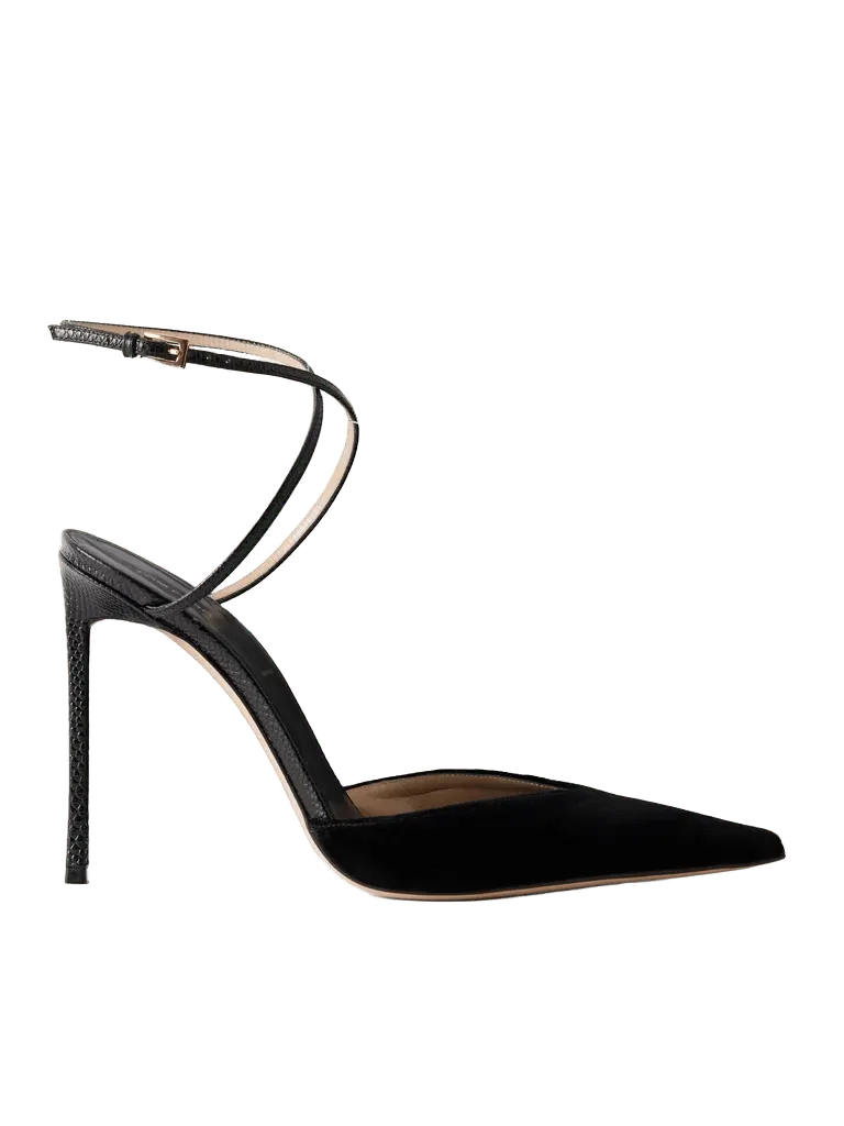 105 croc-effect leather-trimmed velvet pumps
