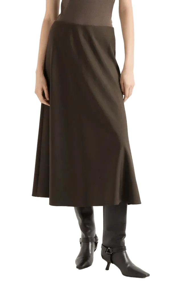 Comfort virgin wool and viscose twill flute skirt