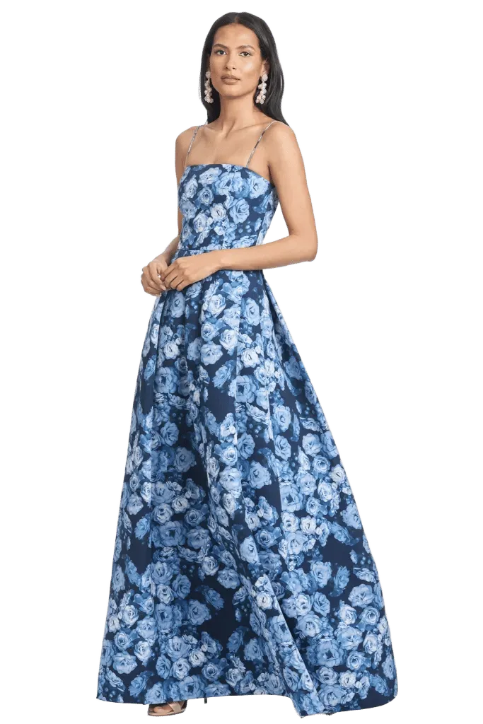 BEAU BLUE FLORAL EMPIRE WAIST GOWN