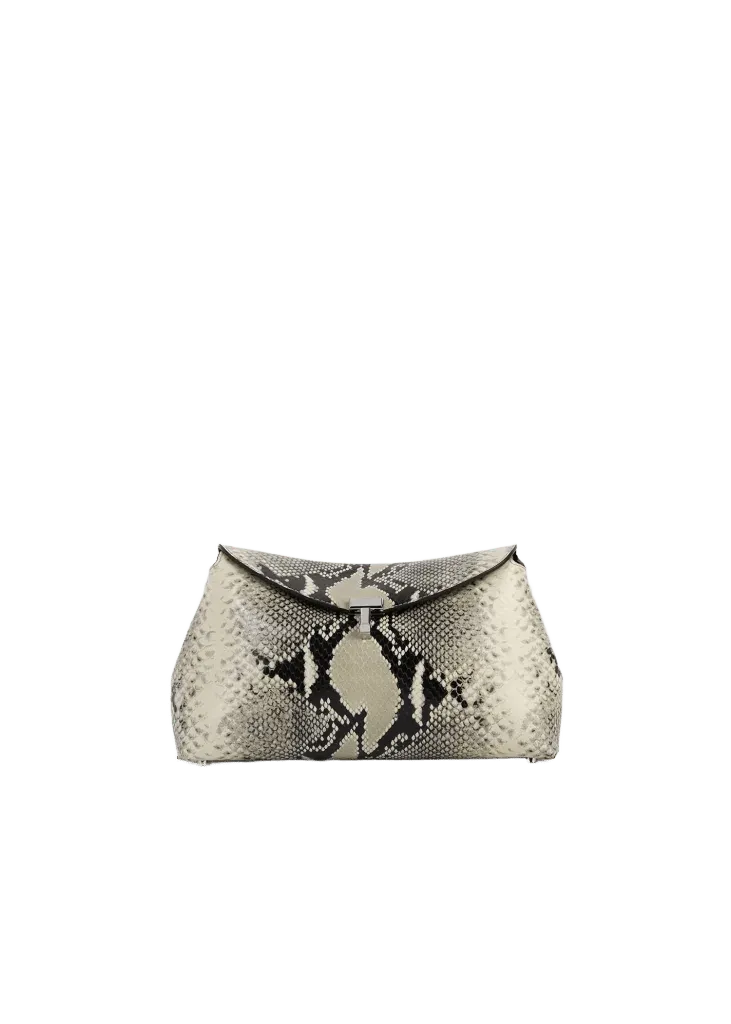 T-lock python-embossed clutch black/ecru