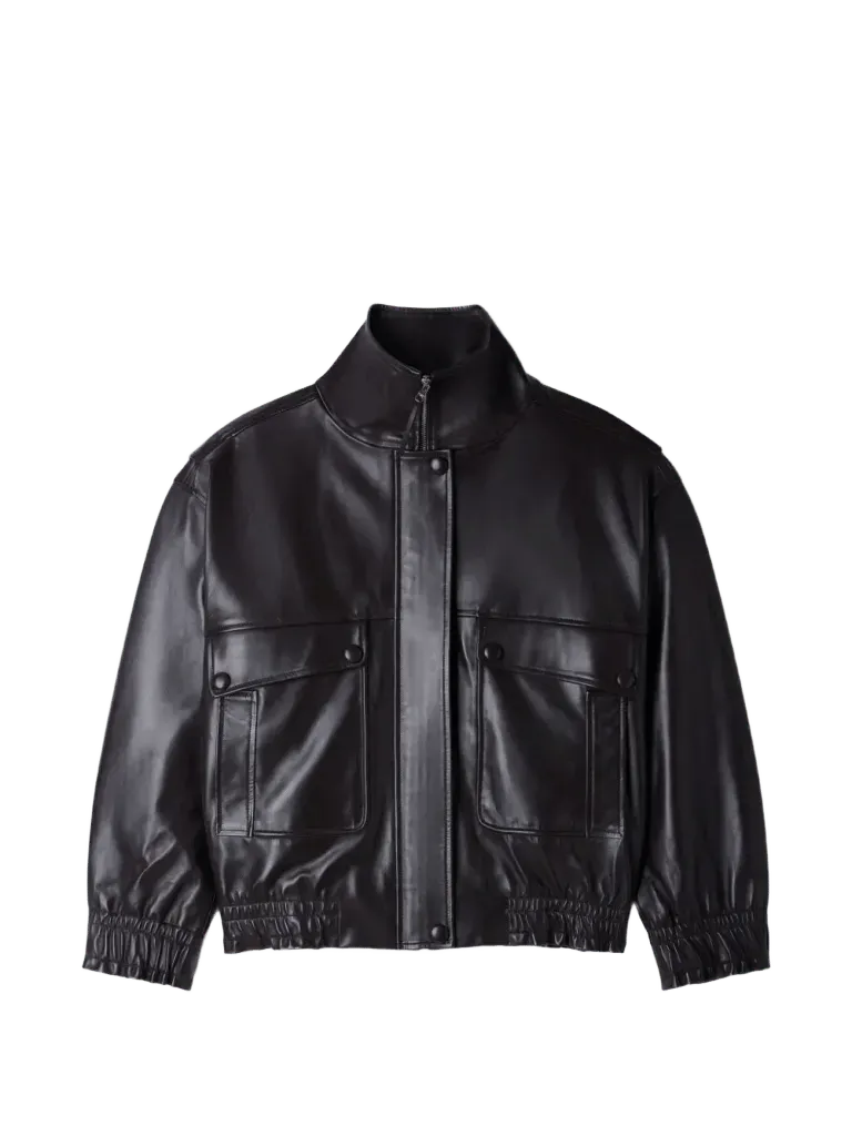 SANDRO standing collar leather jacket
