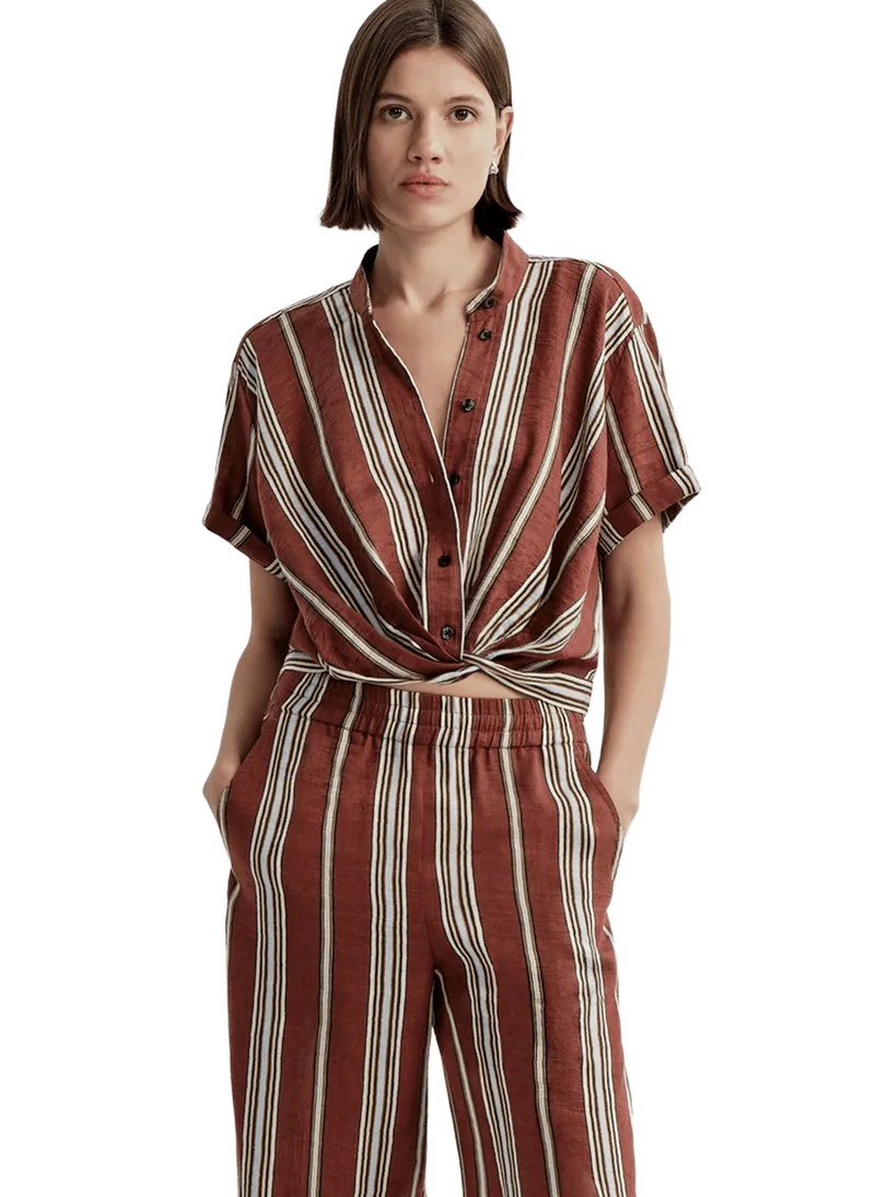 Leonore Short Sleeve Striped Linen Shirt