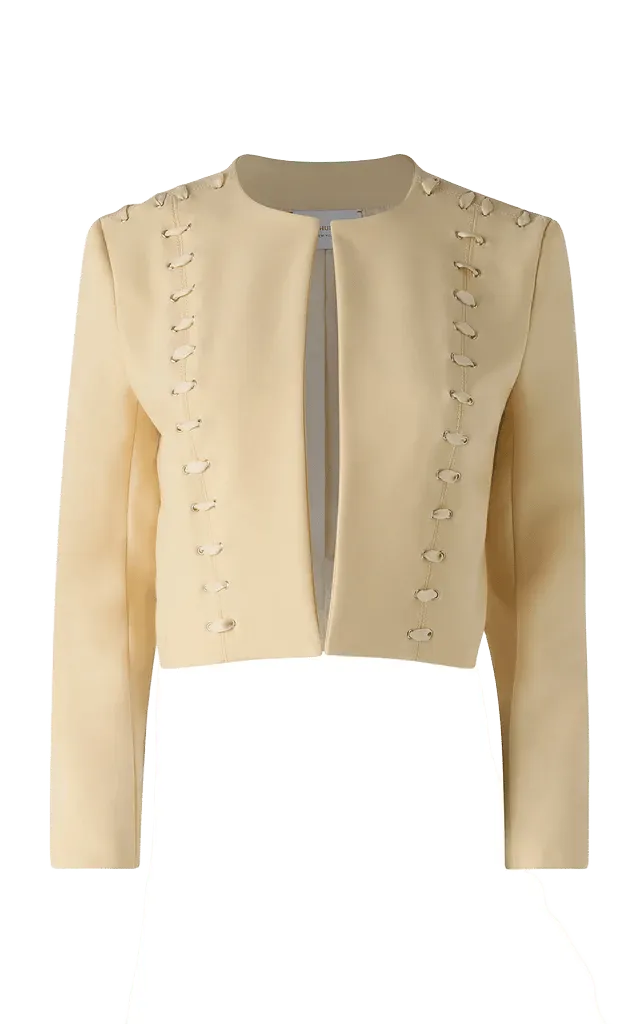 Collarless Lace-up Cotton Jacket