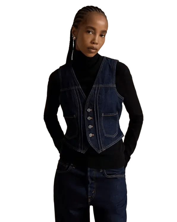 Buttoned Denim Vest